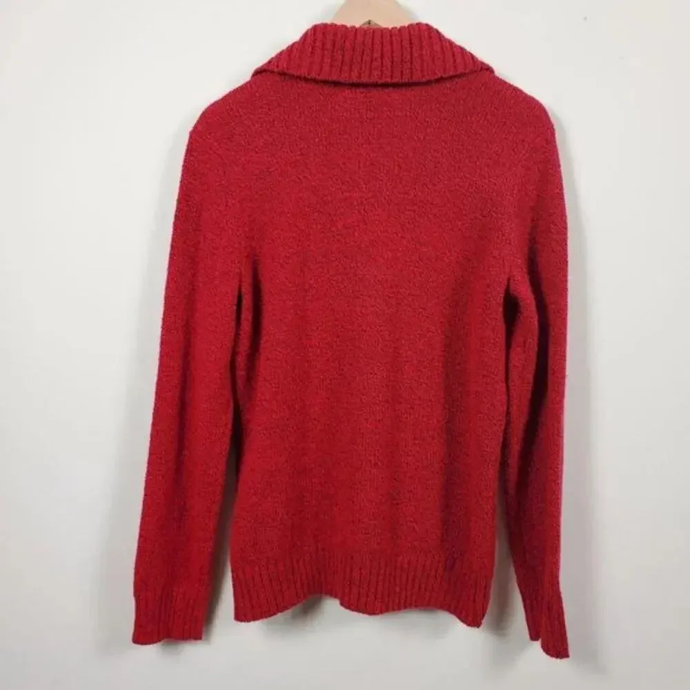 Karen Scott Red Cable Knit Sweater Women Size M Pullover Long Sleeve Quarter Zip